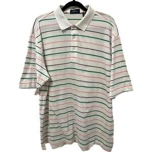 JACK NICKLAUS White Multicolored Striped Double Mercerized Cotton Polo, Size XL